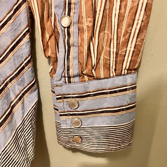 Roper - Men’s Small - Pearl Snap Western Style Shirt - 100% Cotton - Blue & Tan - Picture 12 of 12